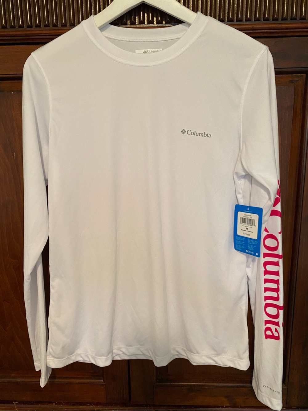 Columbia Omni Shade Rapid Creek Long Sleeve Shirt 50 UPF rated Pink Logo Size M
